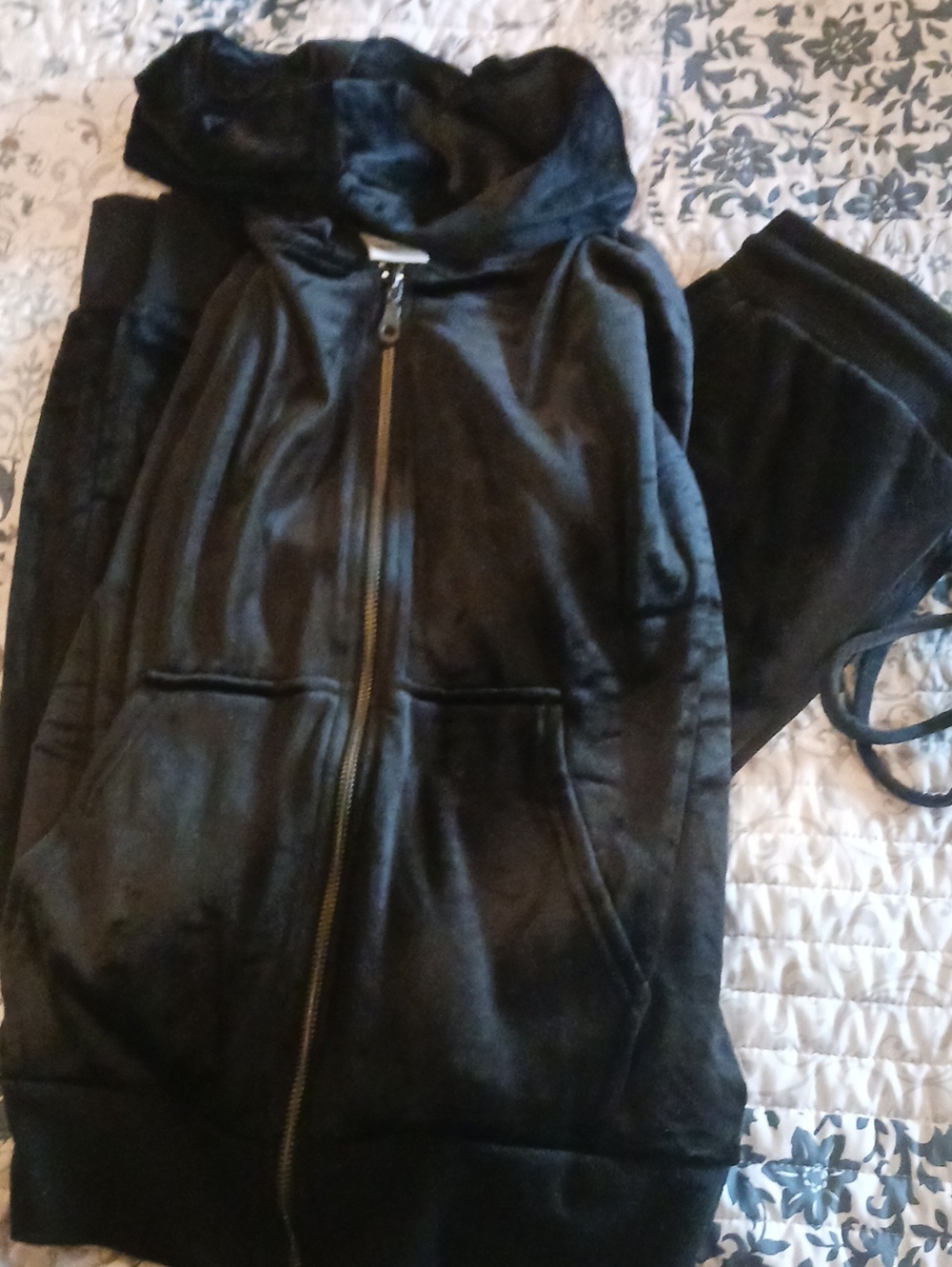 Felina Black Velour Jumpsuit with Hood